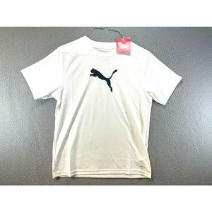 PUMA Kids Youth Large Short-Sleeve Shirt White - Center Black Logo